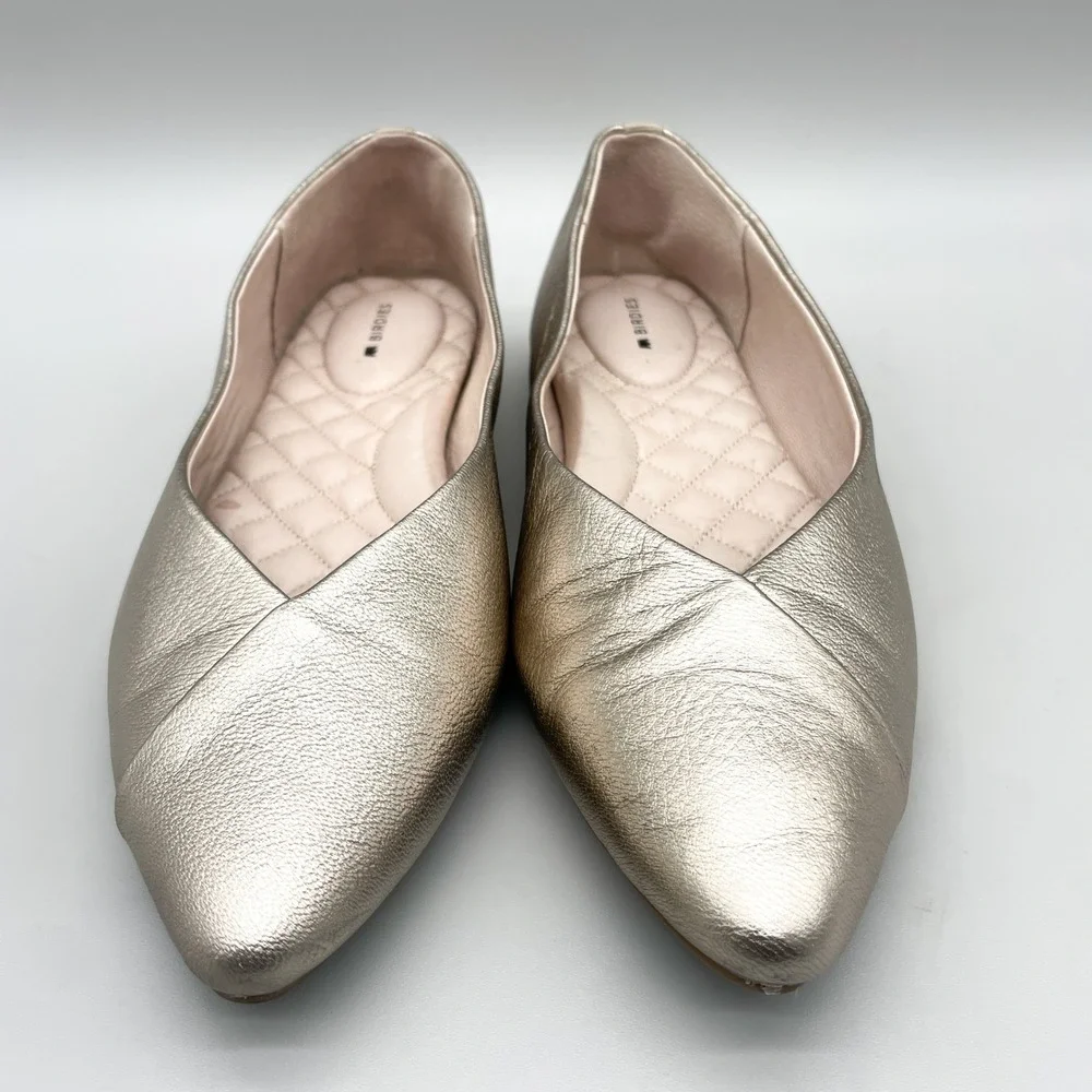 Birdies Womens 9 Goldfinch Ballet Flats Shoe Champagne Metallic Leather Cocktail